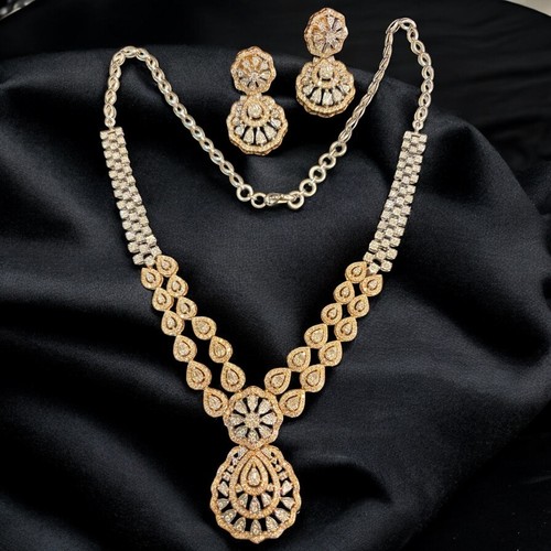 Classy 7,15 Cts Runder Baguetteschnitt Diamanten Halskette Ohrringe Set 14K Gold - Bild 2 von 12