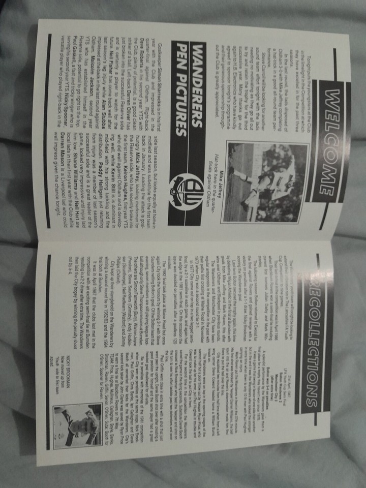 1988/89 BOLTON WANDERERS V MANCHESTER CITY FA YOUTH CUP SEMI FINAL eBay