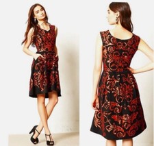 Anthropologie Yoana Baraschi Mirissa Black Orange Lace Dress 2 Pockets Cocktail