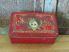 Vintage De Met's Demet's Candies Tin Metal Chocolate Box Red Tindeco Art Deco