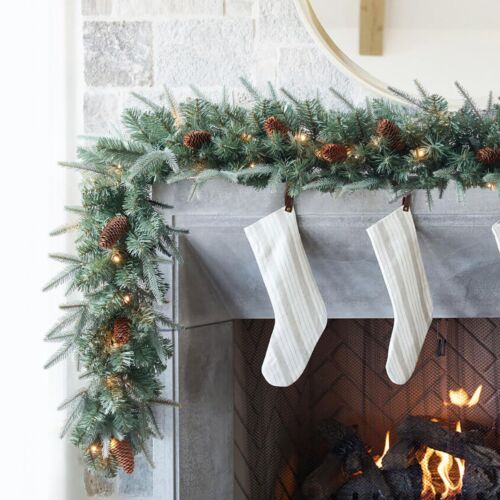 9FT Christmas Garland, Battery Operated Pre-Lit Xmas Garland, w/LED Lights an...