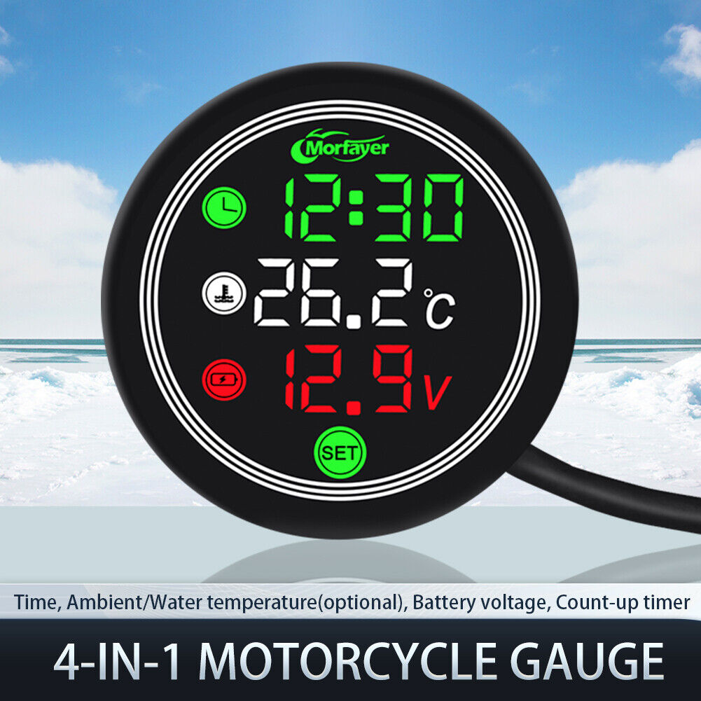 9-24V Motorcycle Thermometer LED Digital Electronic 4 In 1 Air