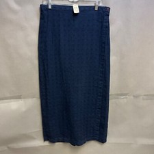 NWT EILEEN FISHER 100 LINEN Elastic Waist Wrap Midi/Maxi Blue Skirt Size L