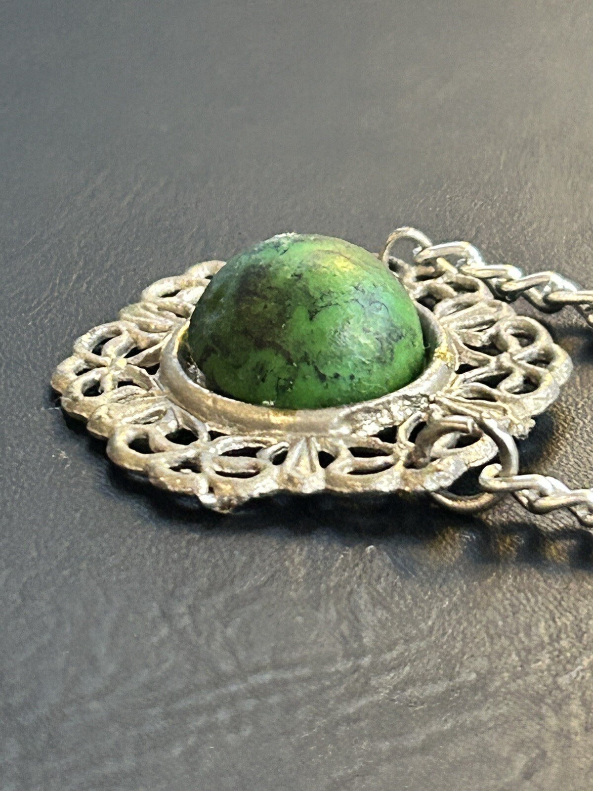 Vintage Natural (Green) Eilat Stone Jerusalem Judaica Pendant