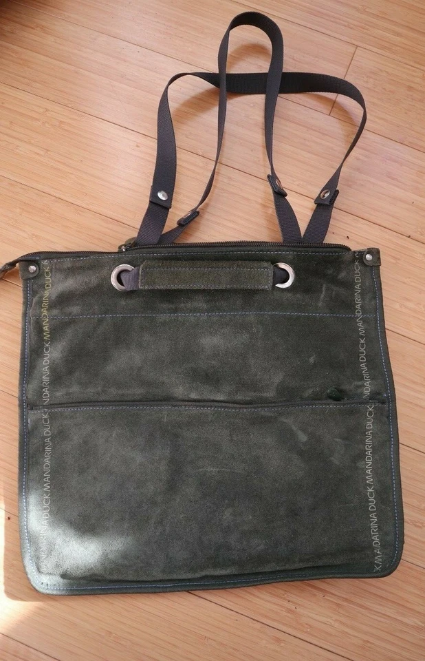 mandarina duck suede leather canvas women green purse bag italian design handbag - Image 2 of 4