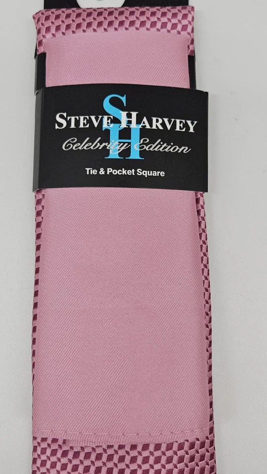 STEVE HARVEY Men's Celebrity Edition Microfiber Tie & Pocket Square Pink 3D Geo - Image 3 of 4