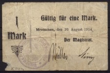 [14162] - PIENIĄDZE AWARYJNE MROCZOWIE (dziś: Mrocza), miasto, 1 Mk, 10.08.1914. Dießner 24