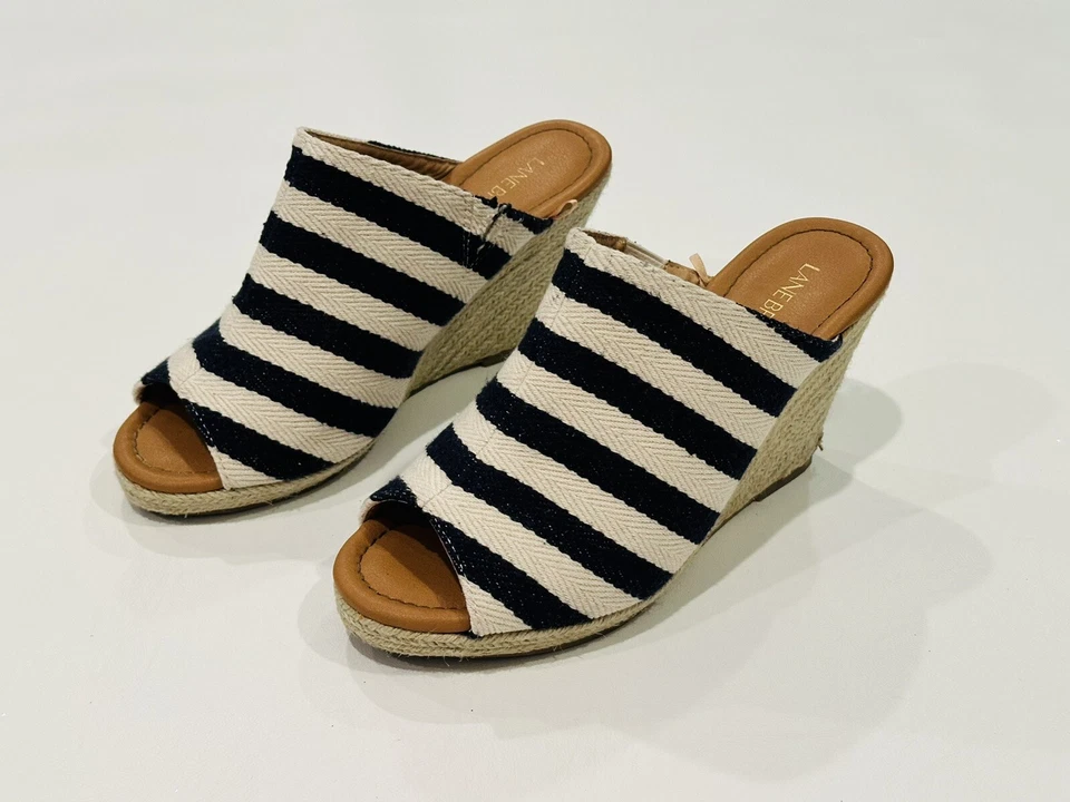 Lane Bryant Women’s Striped Fabric Espadrille Wedge Sandals Blue Beige Size 8 W - Image 4 of 4