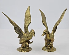 Pair Decorative Crafts Inc Solid Brass Flying Ducks 9"H VGC Handcrafted