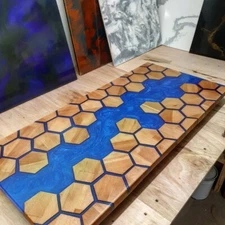 Royal Blue Reception Table Top with Honeycombs Epoxy Resin for Home Decor