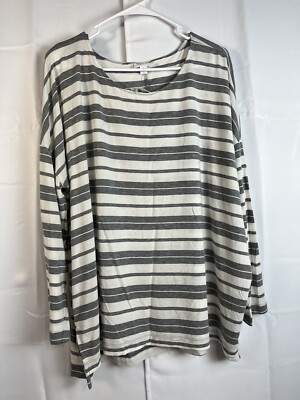 J Jull Womens Drop Shoulder Long Sleeve Boxy Shirt Top L Gray Ivory New