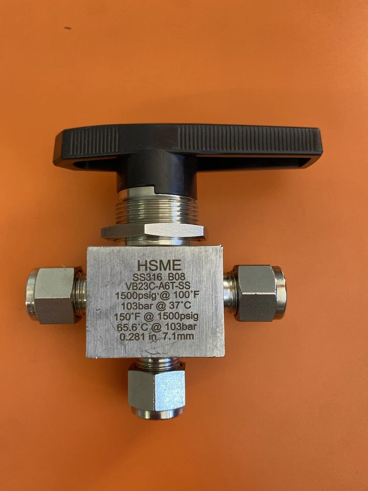 HSME VB23C-A6T-SS 3-Way Ball Valve 1500PSIG 3/8” 316SS - Image 2 of 4