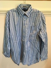Tommy Hilfiger Blue Stripe Button Down Collar Button Up L/S Retro Shirt Size L