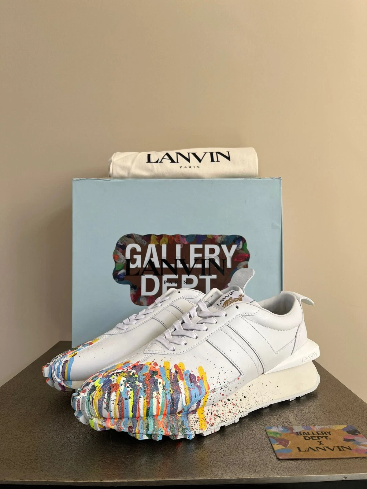 Lanvin — Gallery Dept. × Lanvin , Paint Splatter Bump Sneakers in White , BNWB 45
