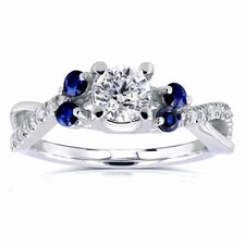 1Ct White  Blue Sapphire Round CZ Engagement Ring In 925 Sterling Silver