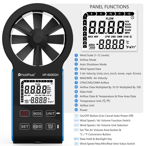 6.61" LCD CFM Anemometer Measures Wind Speed Wind Flow Meter for HVAC Air Flow - Picture 4 of 8