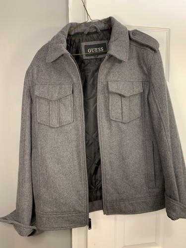 Guess Men's Gray Wool-Blend Bomber Jacket Quilted Lining - Picture 3 of 12