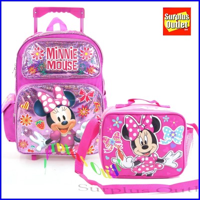 NEW Disney Mickey Mouse and Friends Toddler 12/" Rolling Backpack /& Lunch Bag Set