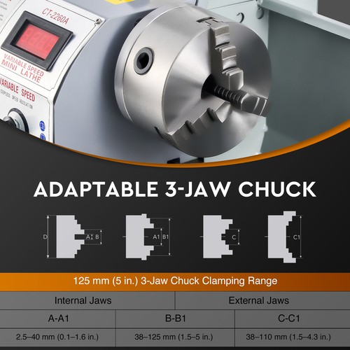 220x600mm Mini Metal Lathe with 3 Jaw Chuck 1100W Brushless Motor Metalworking - Picture 5 of 8