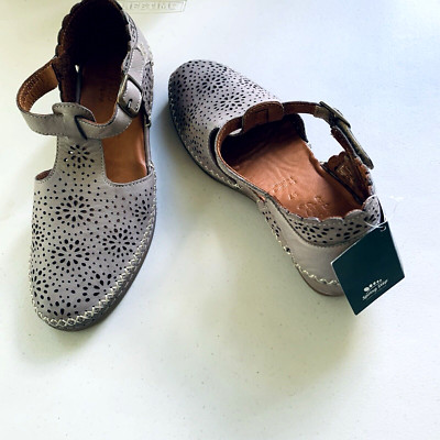 NEW Spring Step Airy Gray Leather Perforated Comfort Wedges Sz 37 (US 7)