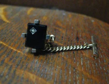 Dante Mid Century Modern Tie Tack - Vintage 1960's Atomic Gold Black Rhinestone