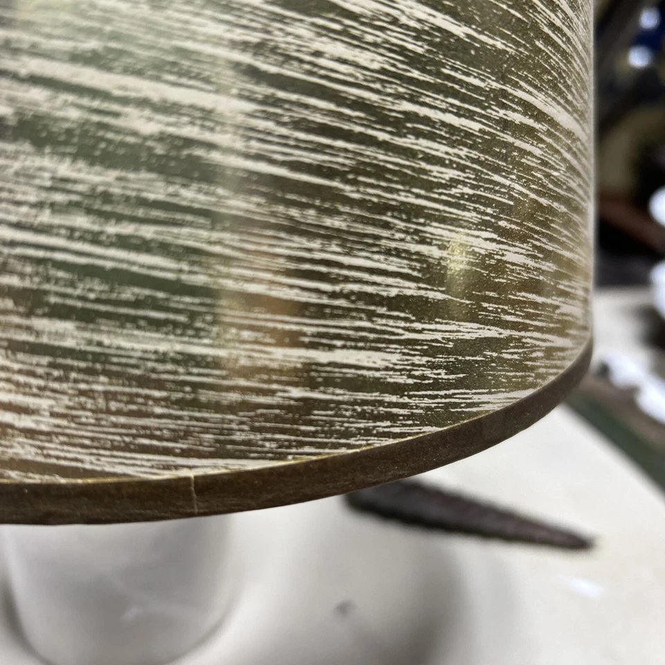 VTG MCM High Gloss Gold Wallpaper Drum Paper Lamp SHAPE 6x7x8 Attached Harp - Image 4 of 4