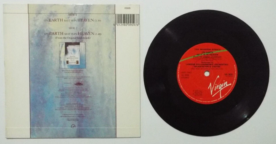 Ennio Morricone On Earth As It Is In Heaven 7” Single The Mission A1U B1U - EX Foto 3 de 3