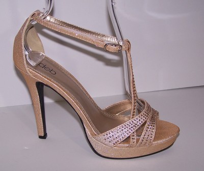 gold glitter heels with ankle strap