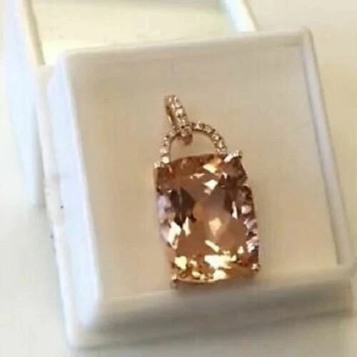 3.10CtCushion Cut Lab Created Morganite Pendant Solitaire 14K Rose Gold Plated - Image 4 of 4