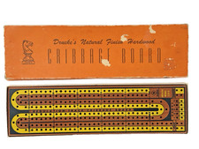 Drueke's Natural Wood Cribbage Board Model 2050 COMPLETE Box Pegs Papers Vtg
