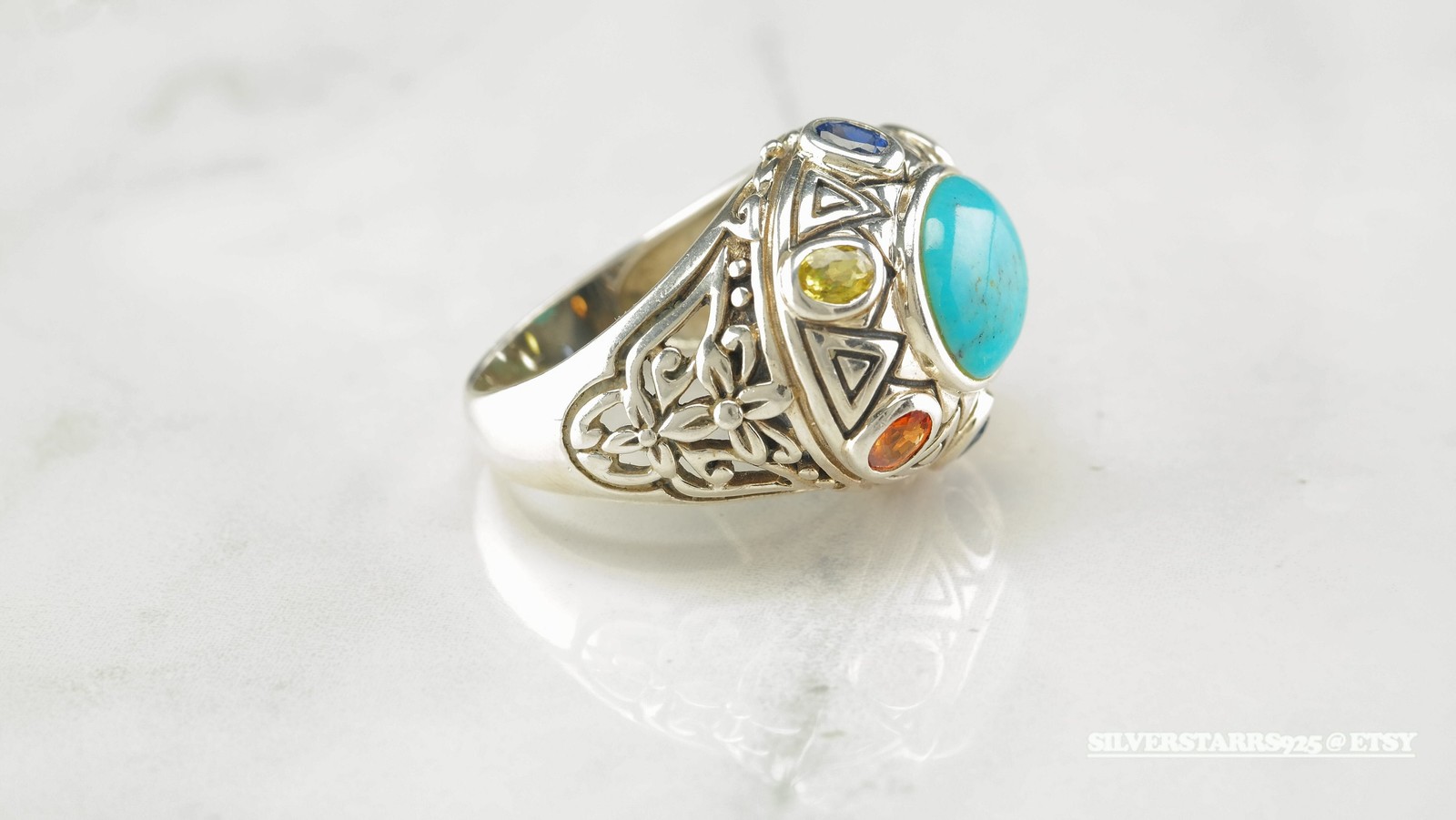 Statement Sterling Silver Ring Size 8 Turquoise N… - image 4