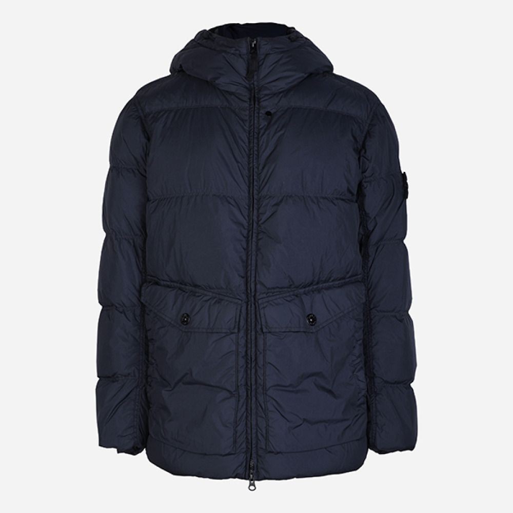 Stone Island Crinkled Wappen Hooded Padded Jacket Navy 4100011 S0A23 142729941