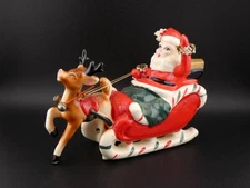 Vintage Christmas KREISS Santa Candy Cane Sleigh & Reindeer Japan Repair