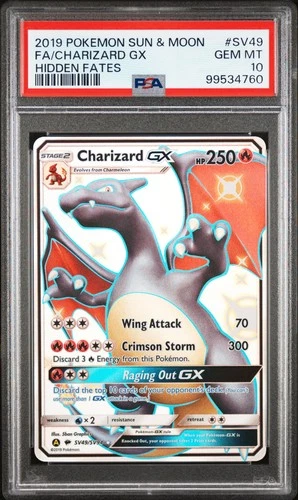2019 POKEMON SUN & MOON HIDDEN FATES #SV49 FULL ART/CHARIZARD GX PSA 10