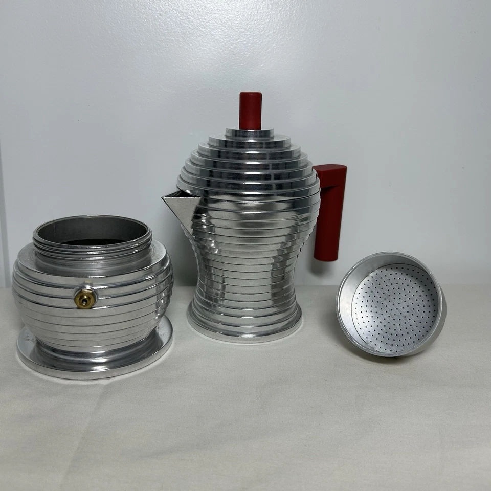 Alessi Pulcina Estufa Superior Rojo Espresso 3 Tazas Cafetera en Aluminio MDL02/3 R Foto 4 de 4