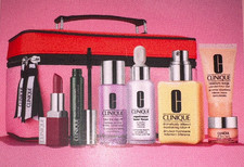 New Best of Clinique 7 Piece Gift Set w/ Pink Red Carrying Case  Original Box