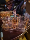 Pink Depression Glass Creamer & Sugar Set With Tray