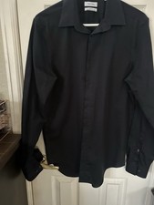Calvin Klein Dress Shirt Men's 15 Black Solid Slim Fit Wrinkle Free Button Down