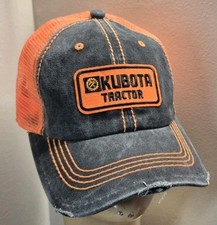 Kubota Tractor Hat Baseball Cap Black Neon Orange Distressed Kubota Hat