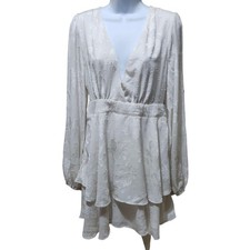 Lulus Flirty Moments White Burnout Floral Balloon Sleeve Mini Dress Sz 16 Bridal