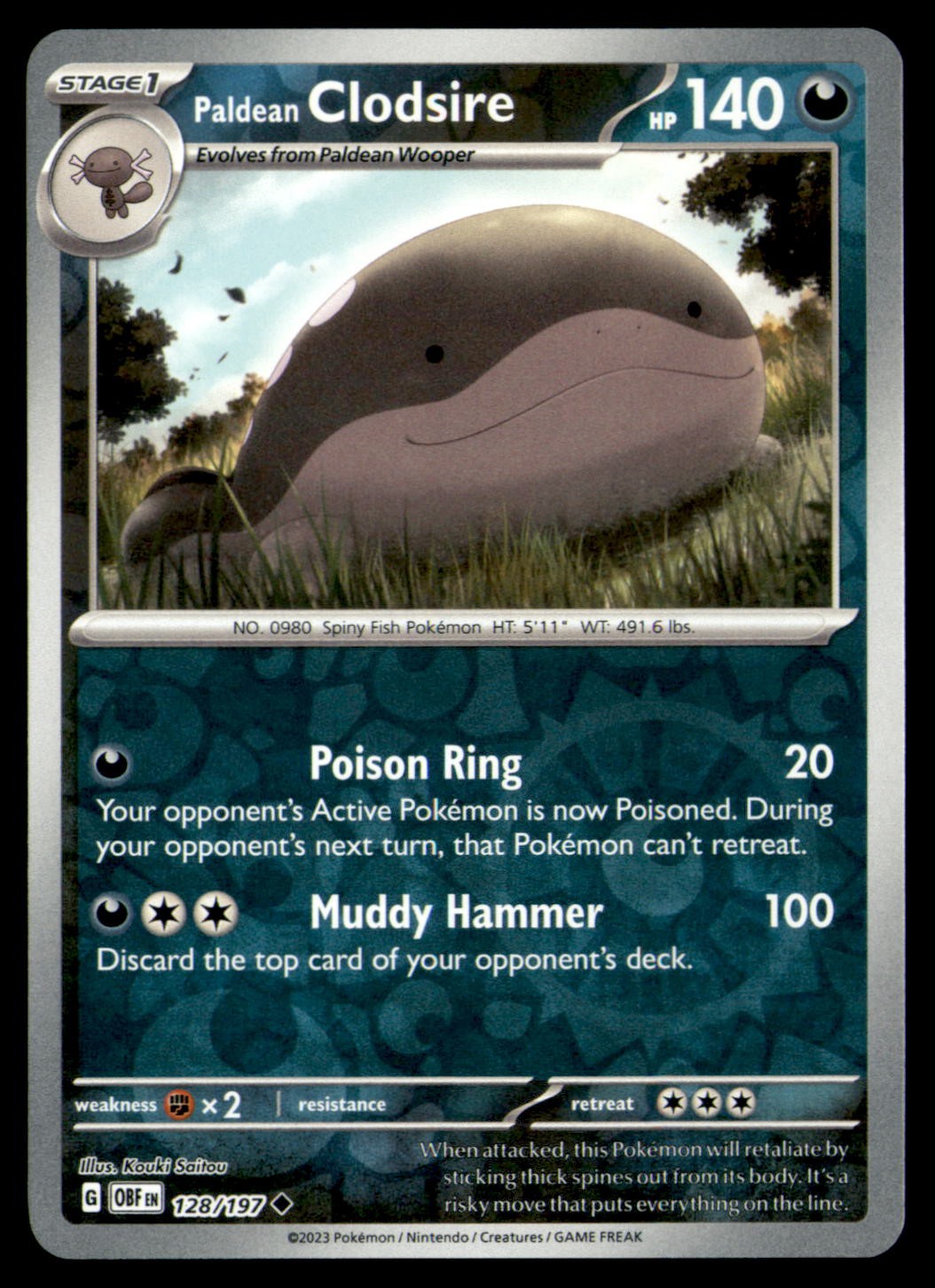 Pokemon Paldean Clodsire Obsidian Flames 128/197 UC Reverse Holo NM