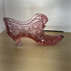 Vintage Fenton Daisy Button Pink Glass Shoe Slipper Cat Panther Head