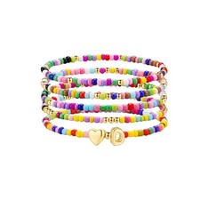 Heart Initial Bracelets for Girls Women - Colorful Beaded Initial Bracelet fo...