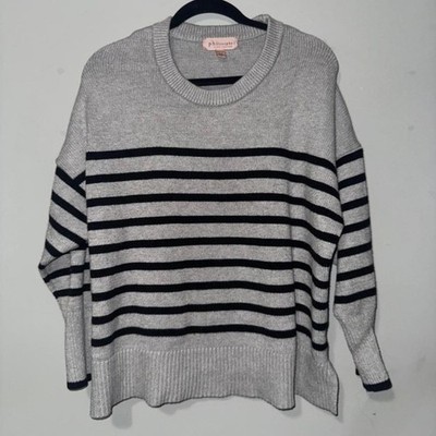 Philosophy Republic Clothing Grey Black Striped Crewneck Sweater Womens 2X Plus