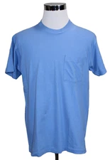 Vtg Fruit Of The Loom Pocket T Shirt Blank Tee Blue Single Stitch M/L USA 80s