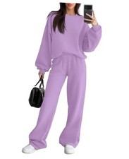 Women's 2 Piece Outfits Set Fleece Lined Lounge Sweatsuit Small Taro Purple
