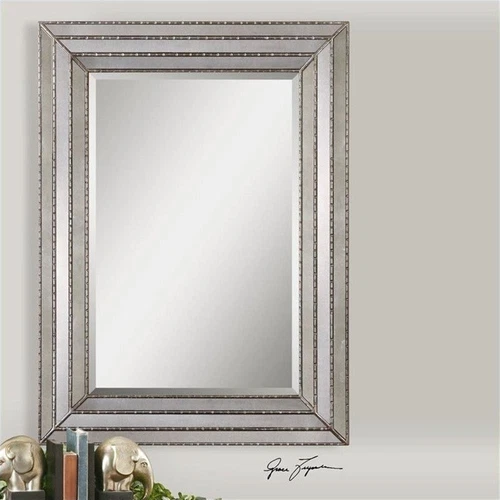 Uttermost Seymour Contemporary Wood Mirror in Antique Silver Finish - Picture 1 of 7