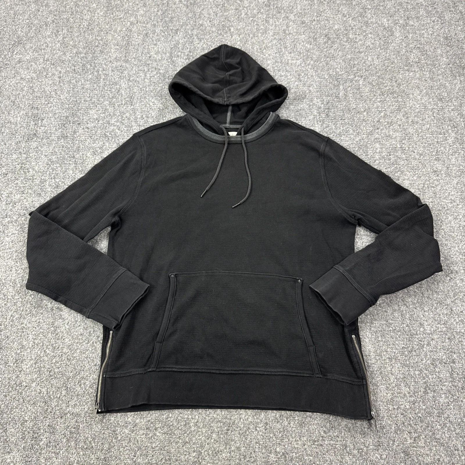 Calvin Klein Jeans Hoodie Mens Large Black Thermal Pullover Sweatshirt Side Zip