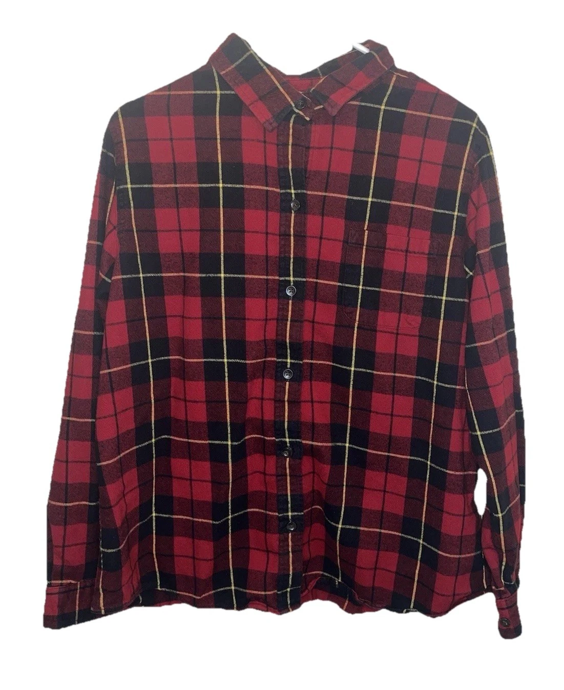 L.L. Bean Mens Relaxed Fit Red Buffalo Plaid Flannel Button Down Size L EUC