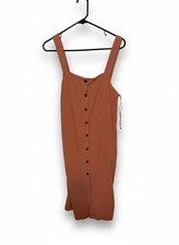 Zara Womans Terracotta Orange Midi Button Down Dress Size Small Cottage Core